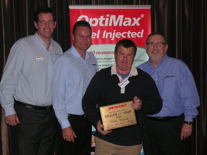Happy group at dealer award; left to right, Will Sangster, Mercury Marine director of sales, Glen Eadie, regional manager, Queensland and Northern Territory, Mercury Dealer of the Year, Michael Waugh (Nitro Marine) and Mercury GM John Temple. © Mercury Marine